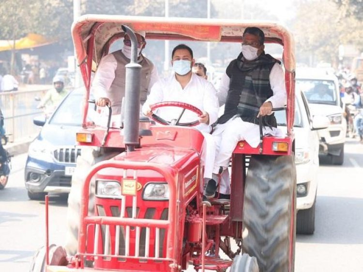 As fuel prices soar, Tejashwi Yadav drives tractor to reach Bihar assembly