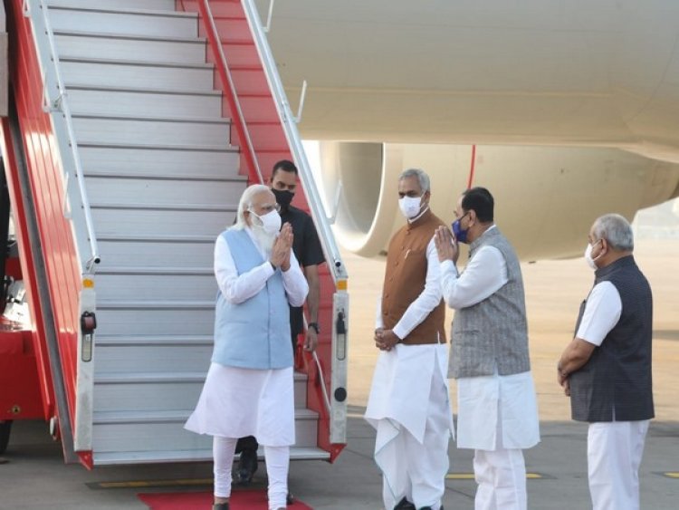 PM Modi arrives in Ahmedabad to address Combined Commanders' Conference in Kevadia today