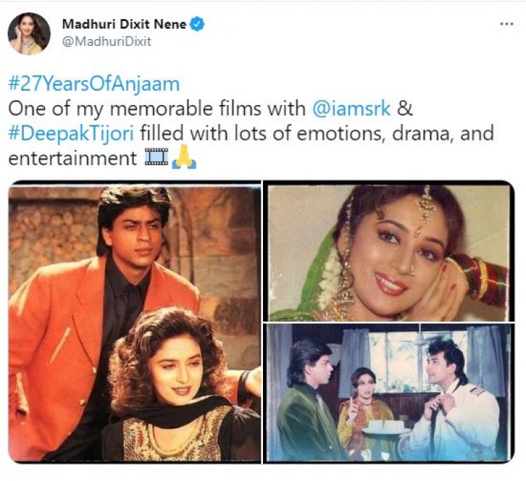 27 years of 'Anjaam': Madhuri Dixit shares BTS pictures with SRK, Deepak Tijori