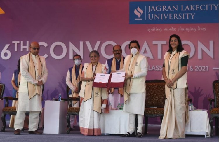 Dr. K. Kasturirangan, Ms. Anju Bobby George, Ms. Bhawana Somaaya and Dr. Majid Al Marri were Honoured with Honoris Causa at the 6th Convocation Ceremony of Jagran Lakecity University