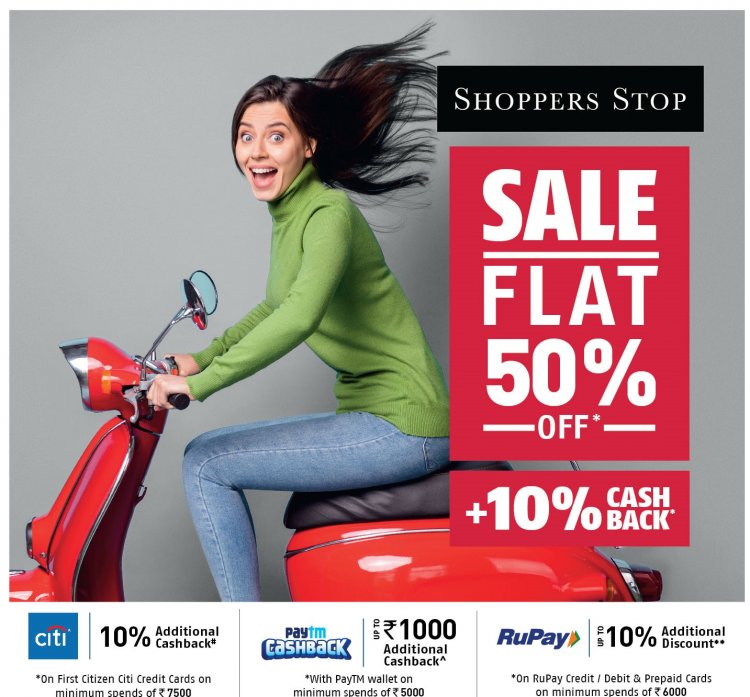 Over 350 brands at FLAT 50 Percent at Shoppers Stop
