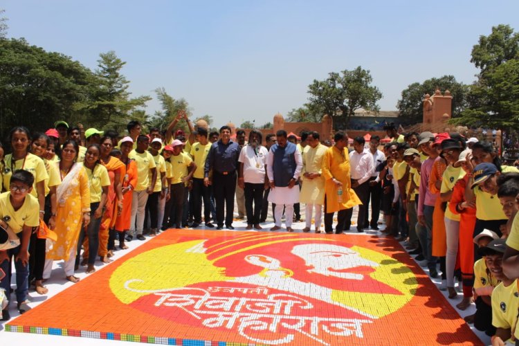 Nitin Desai's ND's Art World enters the India Book Of World Records for creating a Rubik's Cube mosaic of Chhatrapati Shivaji Maharaj on Maharashtra Day with 5023 students