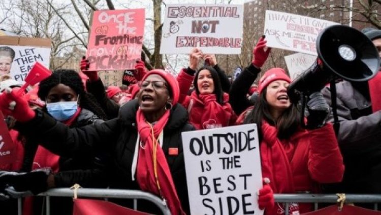 Thousands of nurses go on strike for 3rd day in New York over low wages