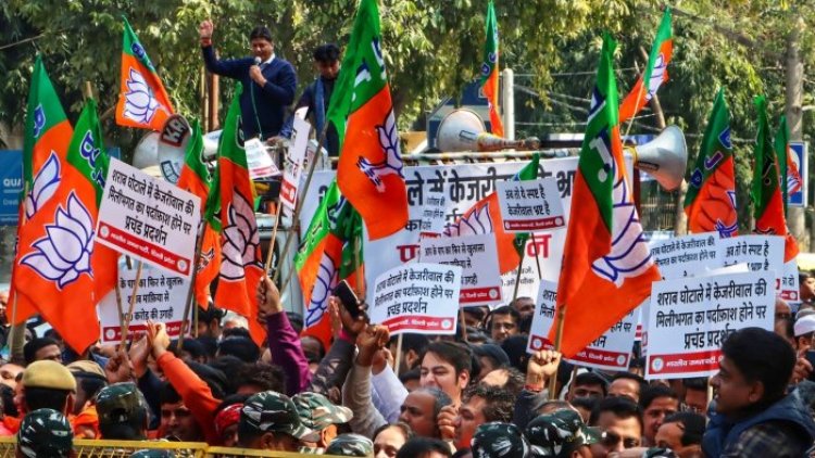 Delhi excise scam: BJP stage protest at AAP office, asks Kejriwal to resign
