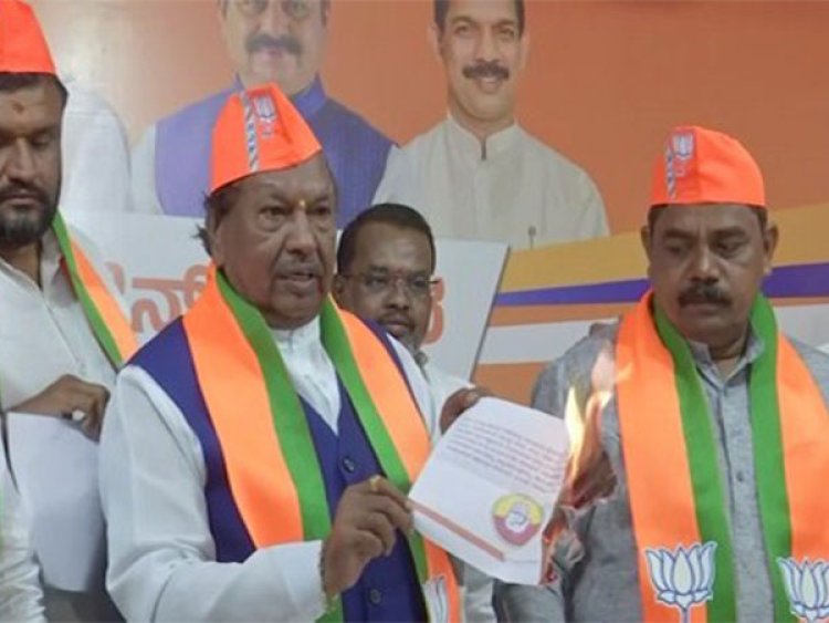 "Bajrang Dal a nationalist outfit": BJP's Eshwarappa burns Congress manifesto over ban promise in K'taka