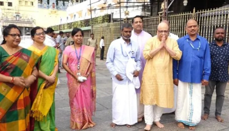 Ahead of launch, Isro team visits Tirupathi temple with Chandrayaan-3 model