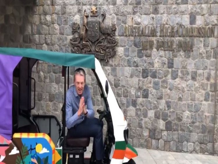 Nicholas McCaffrey begins tenure as Australia's Deputy High Commissioner in India in style, riding on an autorickshaw on Friday.