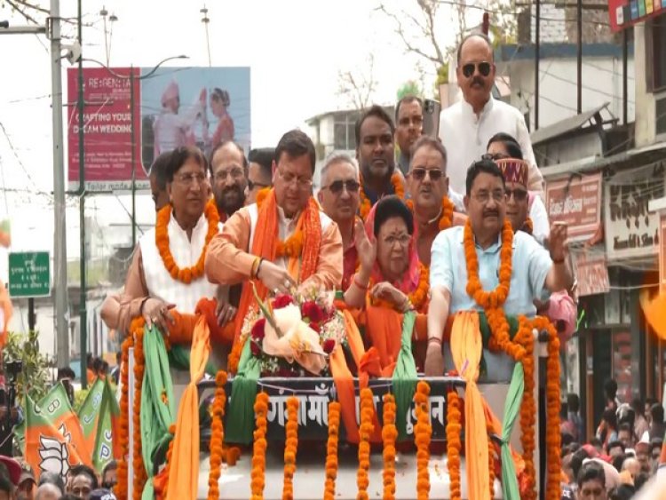 Uttarakhand CM Dhami holds roadshow in Dehradun ahead of Lok Sabha polls