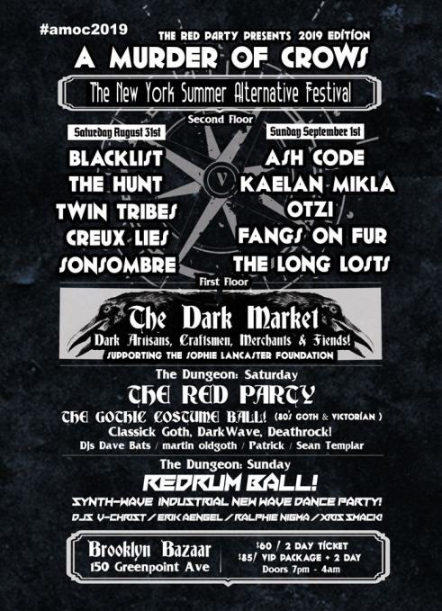 Red Party's 5th Annual 'A Murder of Crows' Goth and Post-Punk Music Festival Returns to New York, Labor Day Weekend, August 31 – September 1, 2019