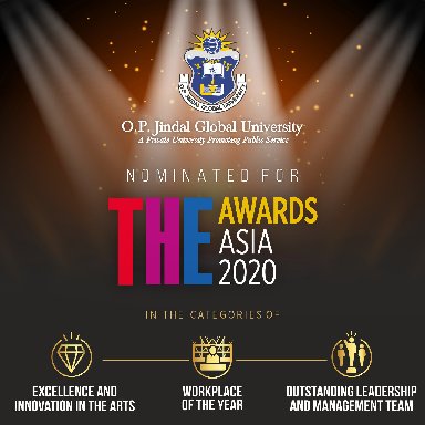 JGU is the only Indian University Shortlisted for Two Times Higher Education Asia Awards 2020