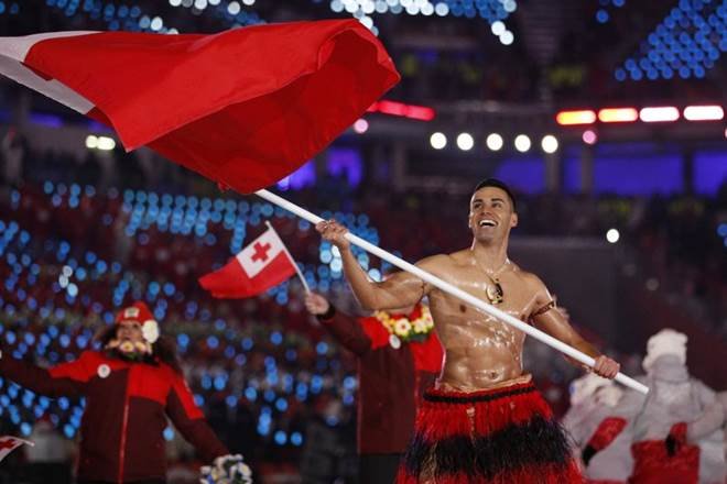 Tongan flag bearer leads off 23 fellow Olympians in workouts