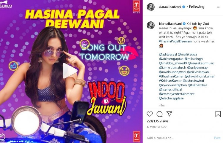 Kiara Advani Teases Her Fans With The Poster Of 'Hasina Pagal Deewani' Song