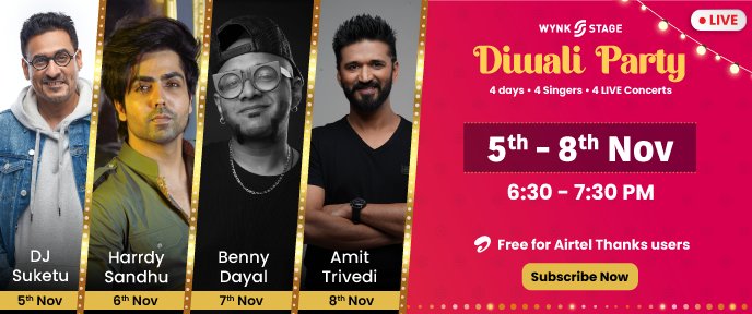 Biggest Diwali Party on Wynk Music: LIVE Music Performances by Amit Trivedi, Benny Dayal, DJ Suketu and Hardy Sandhu