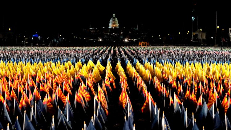 National Mall illuminated with pillars of light, 'Field of Flags' for Americans who can't attend Biden's inauguration